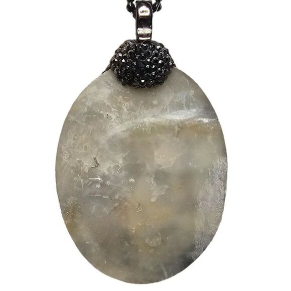 Abalone Shell and Pave Drop Pendant Necklace 16" - Picture 4 of 4